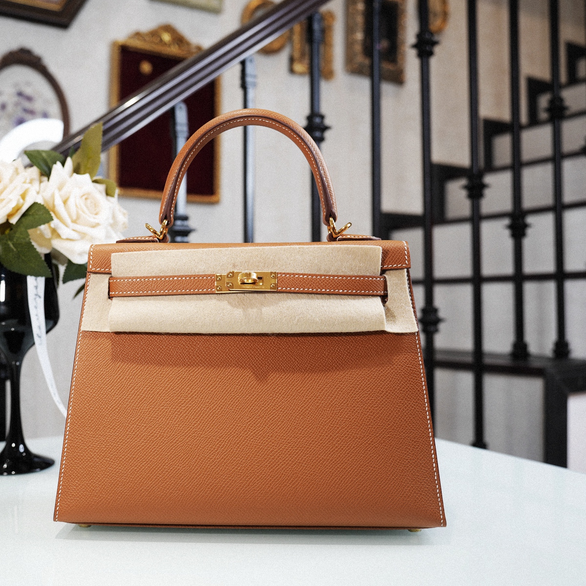 KELLY 25 CC37-金棕金扣EPSOM皮