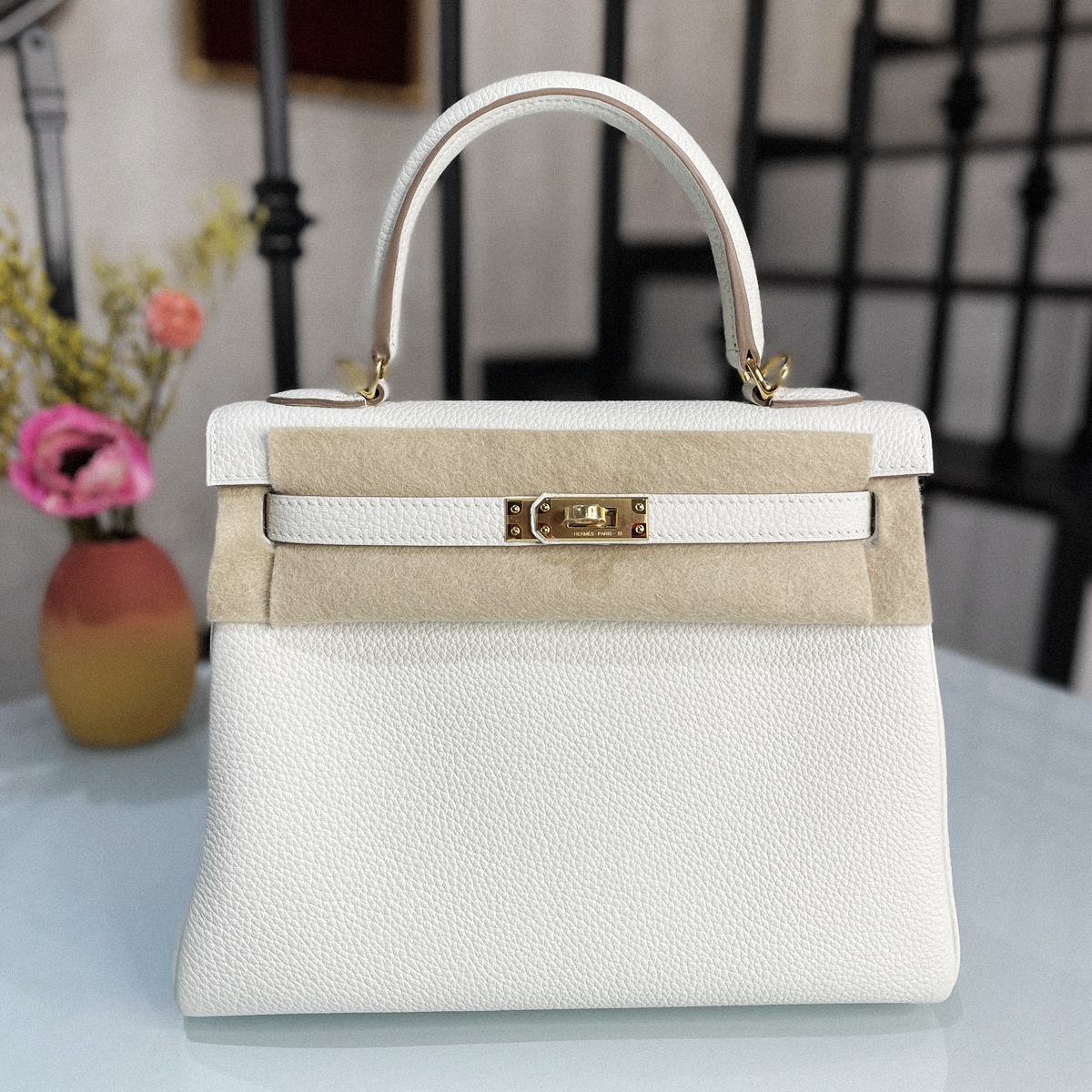 Kelly25 cc0T蘑菇白 金扣Togo皮