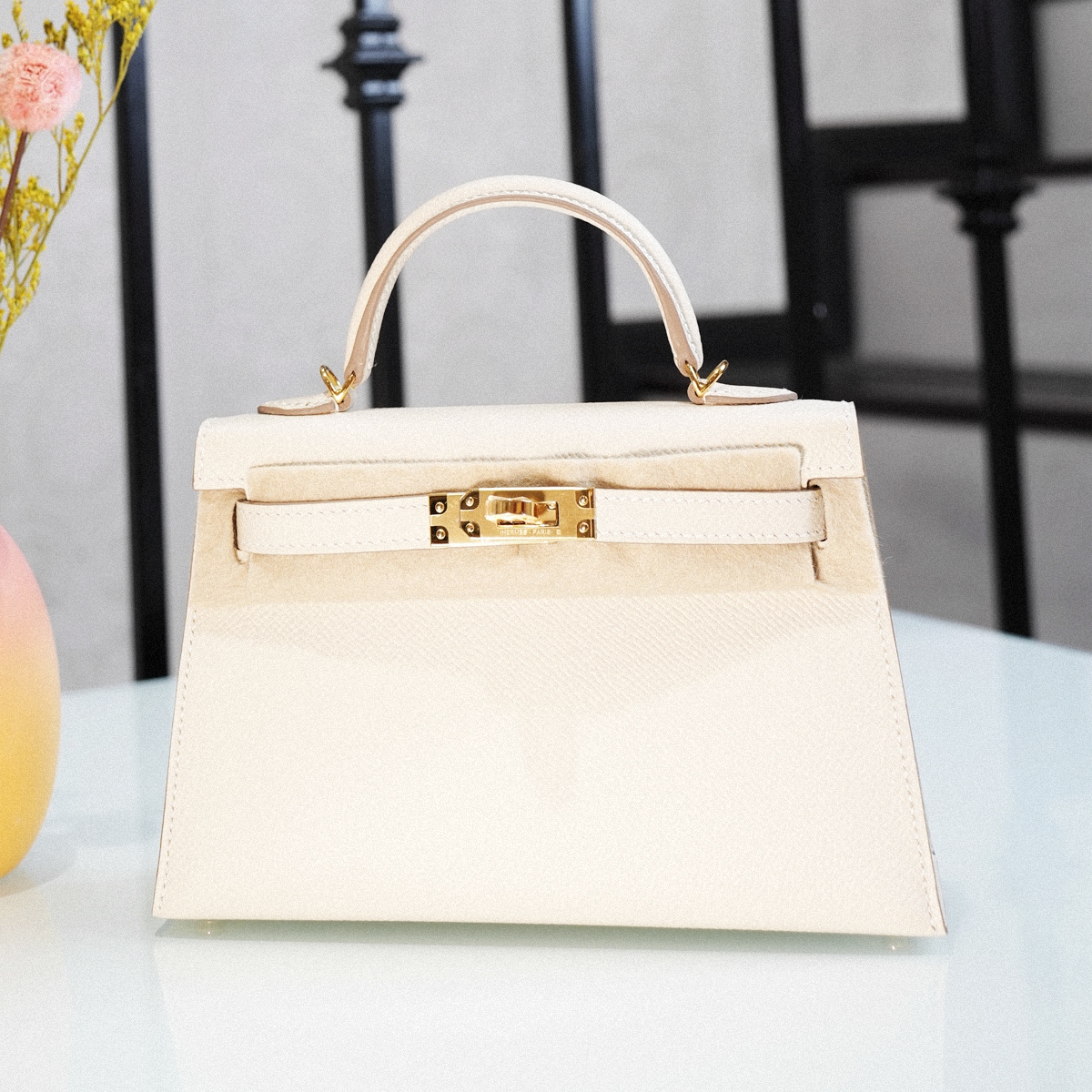 MINI KELLY CC10-奶昔白金扣EPSOM皮