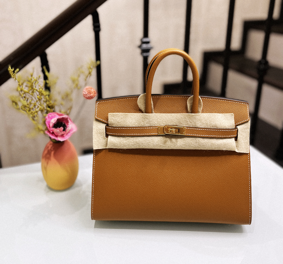 Birkin25 CC1H鈦妃啡扣外縫Epsom