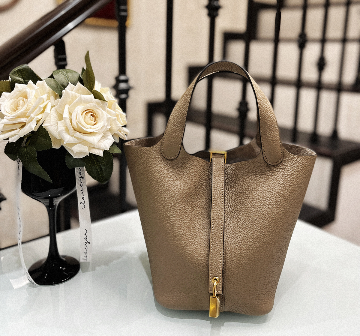 Picotin 18 CCD0威馬犬米色 金扣 TM皮