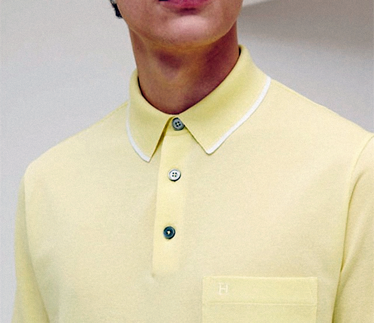 HERMES SS21 棉质口袋短袖Polo衫 男款 柠檬黄 L码