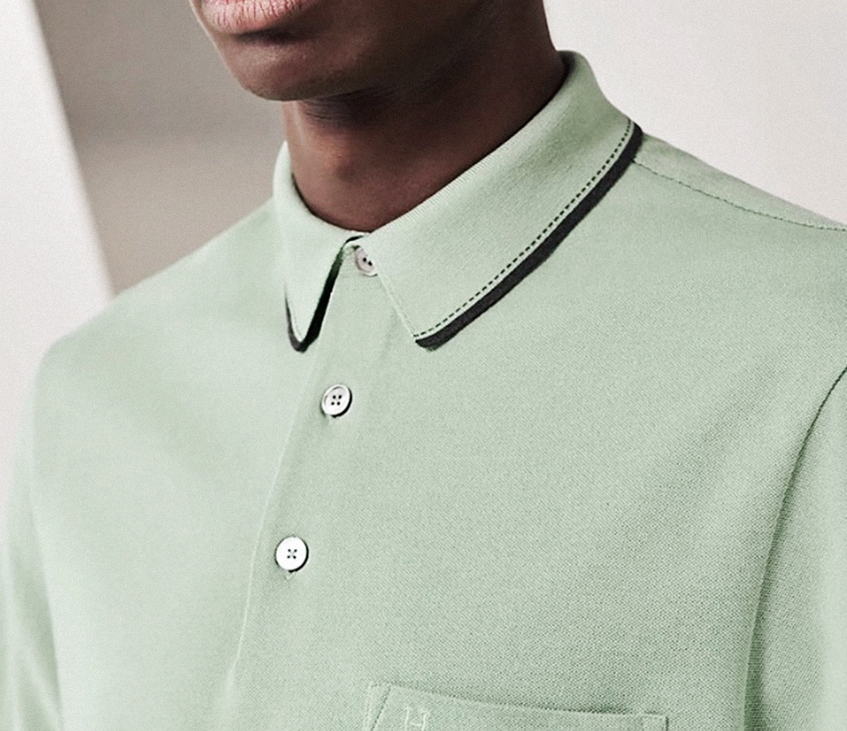 HERMES爱马仕 纯色休闲套头运动短袖Polo衫 男款水绿色 L码