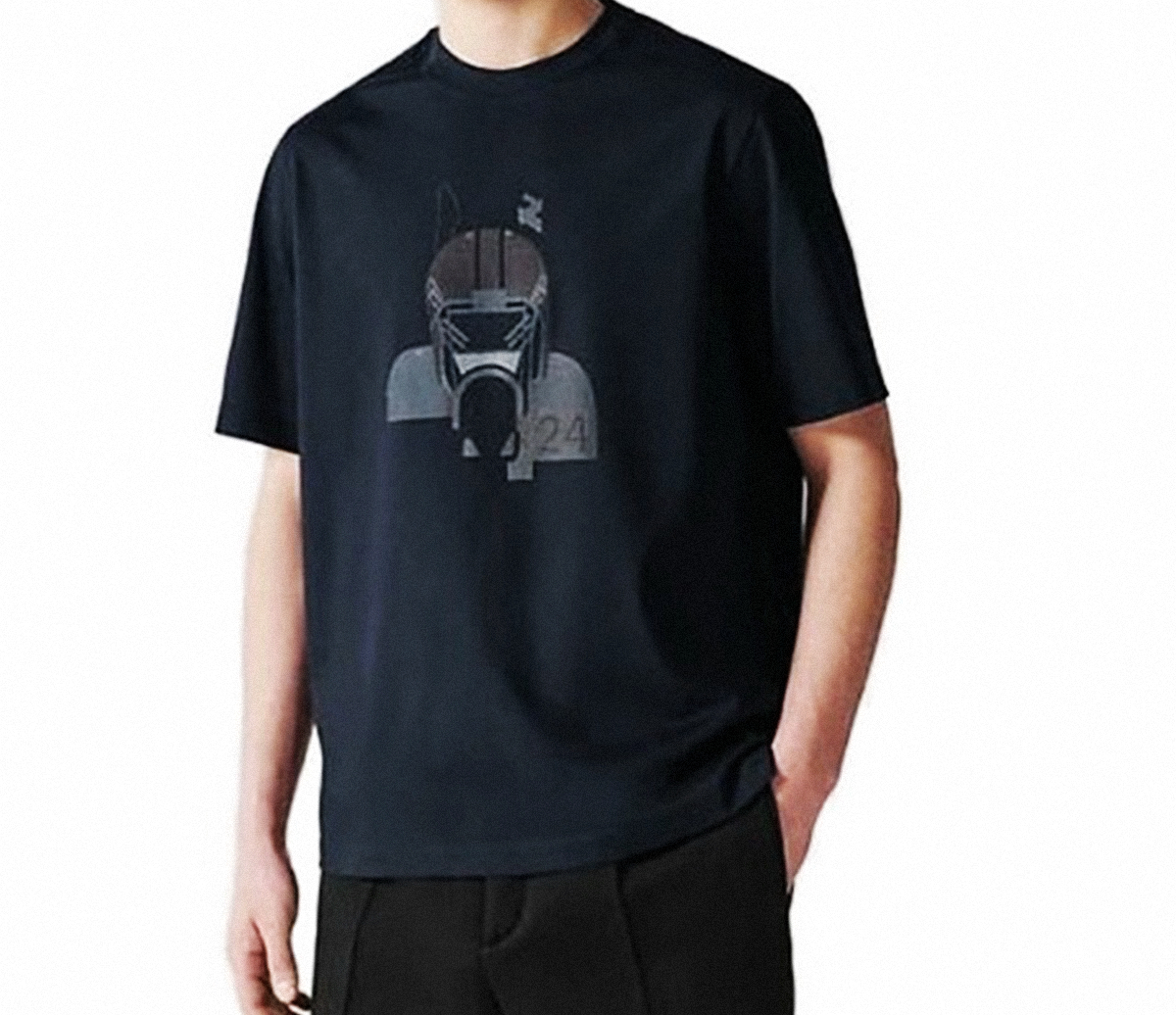 HERMES爱马仕 图案印花圆领合身短袖T恤 男女同款 深蓝色 男款 L码