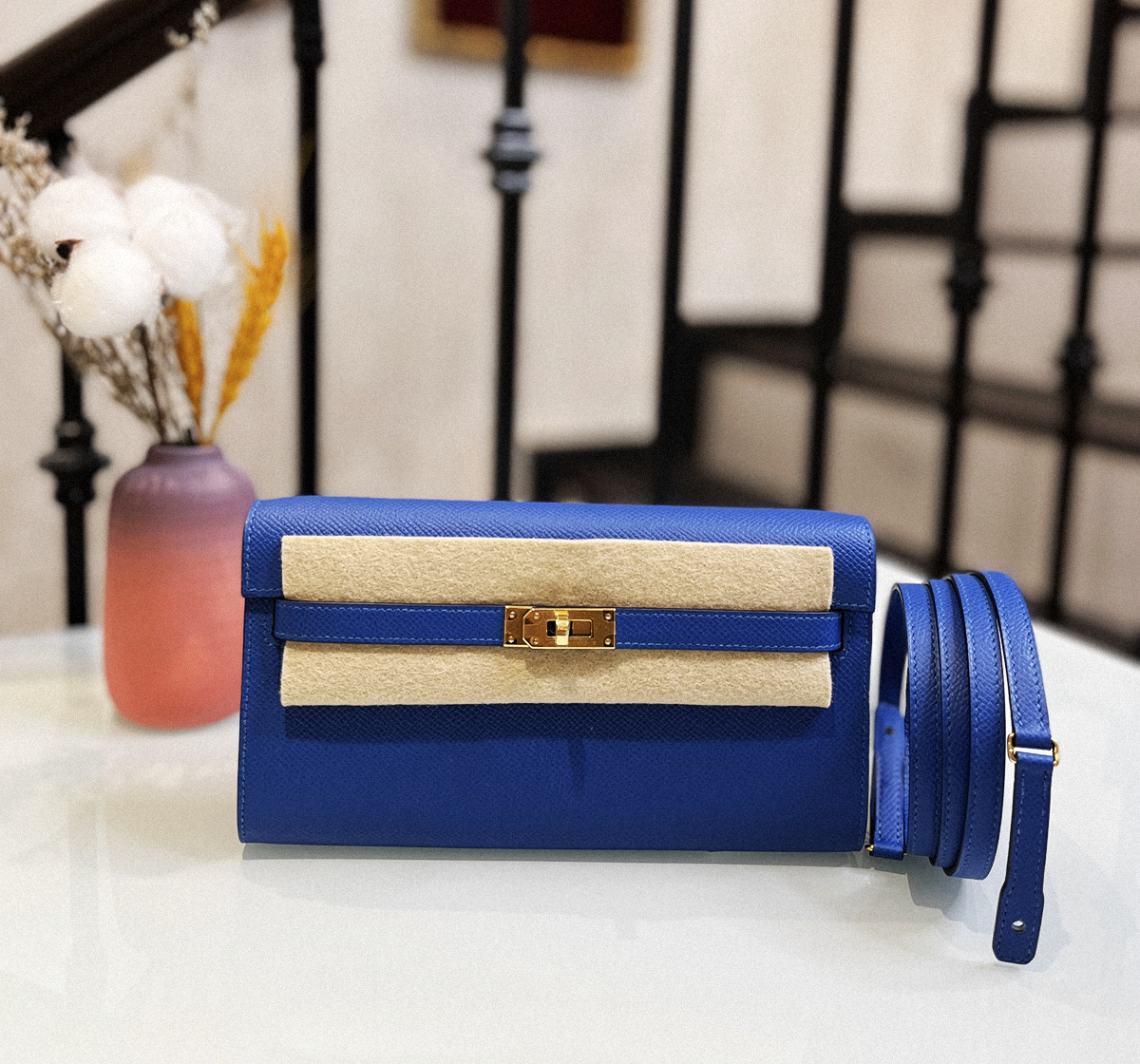 Kelly to go  I7 bleu zellige Epsom皮 Ghw 琉璃藍金扣